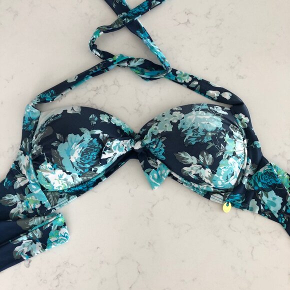 Azura Australia Floral Padded Bikini Top Neck & Back Tie Closure Blue Sz 8 NWOT - Picture 2 of 10